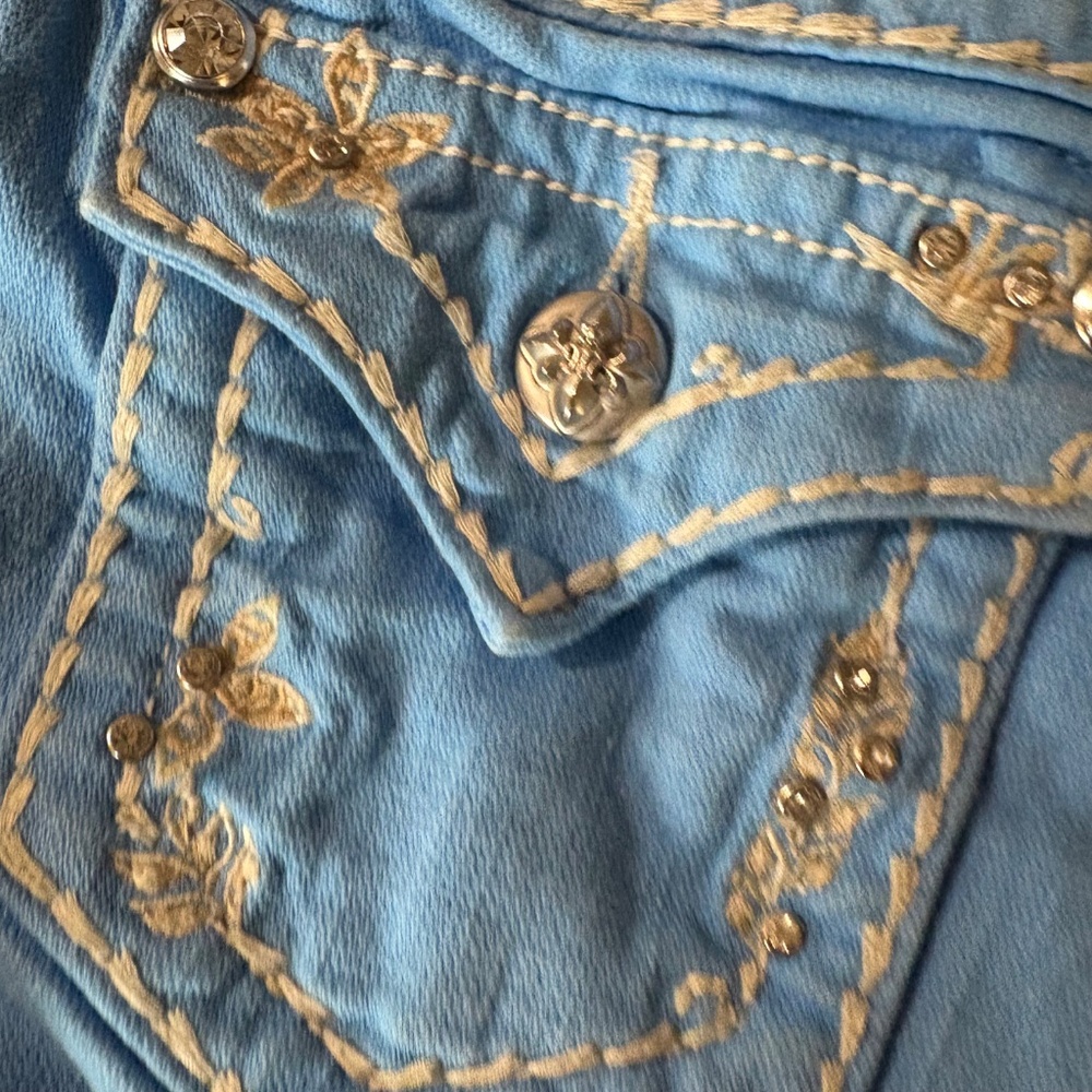 Girls Miss Me Jeans Shorts Low Rise Blue Floral Flap Denim Kids 10 - Picture 9 of 15